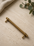 Brushed Brass Knurled Cabinet Handle | Solid Brass | 165mm Centres