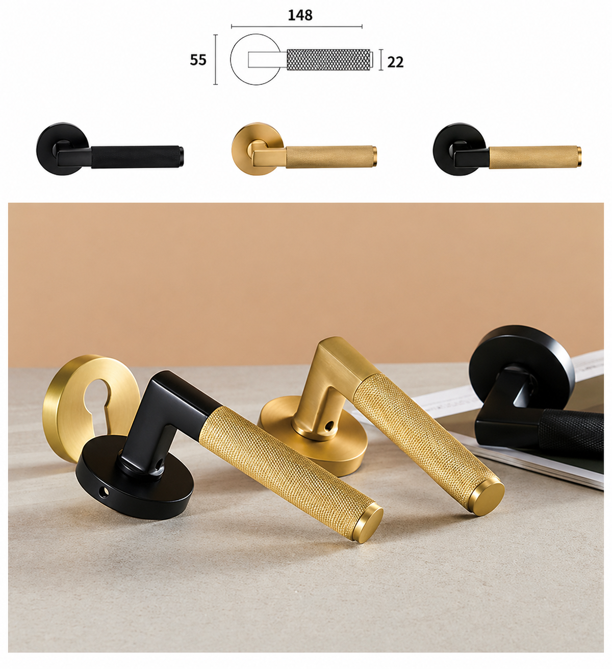 Knurled Brass Lever Handle