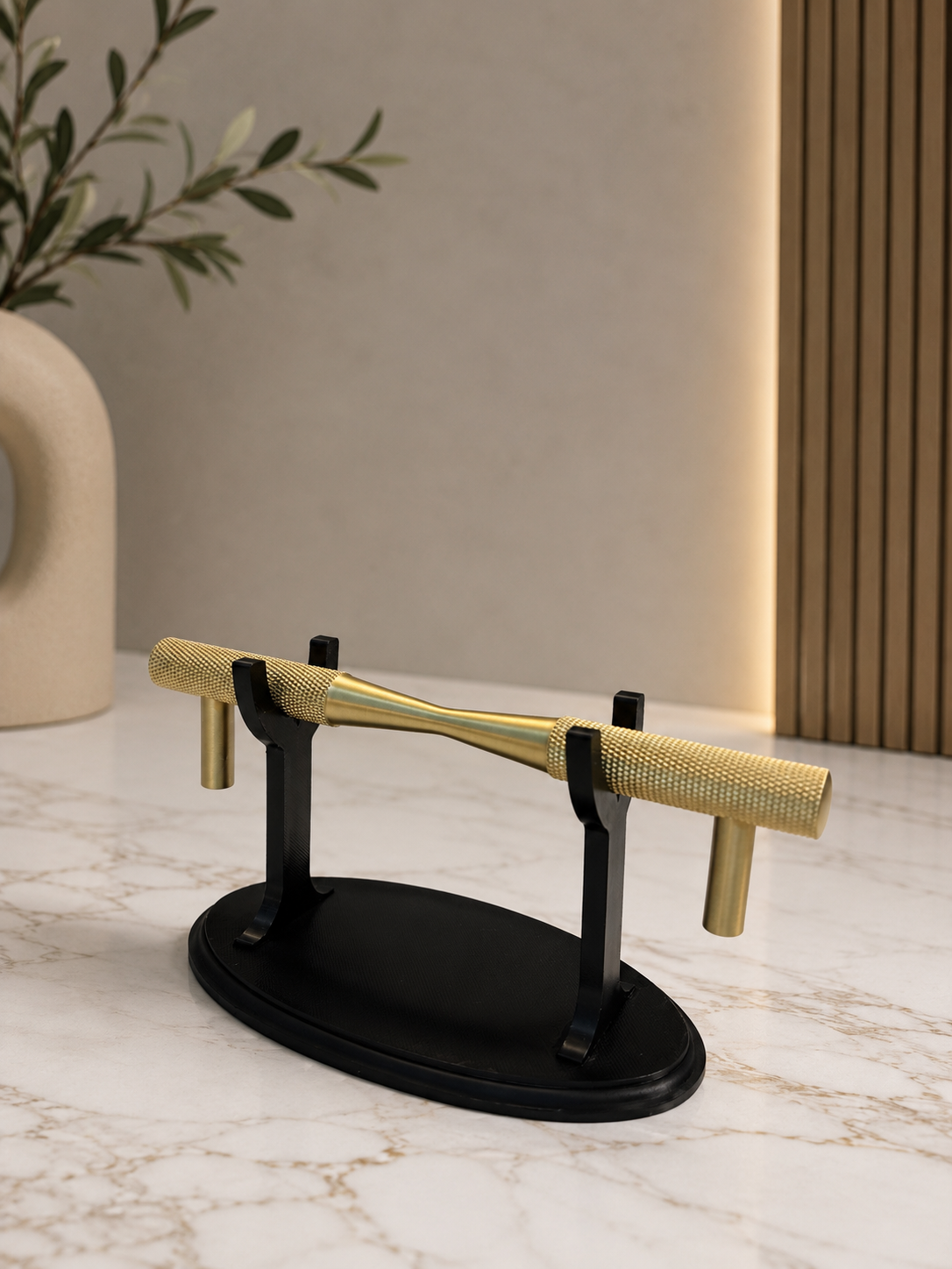 Brushed Brass Knurled Cabinet Handle | Solid Brass | 128mm Centres
