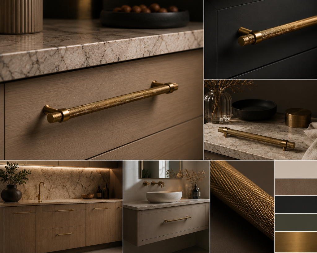 Brushed Brass Knurled Cabinet Handle | Solid Brass | 165mm Centres