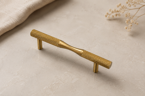 Brushed Brass Knurled Cabinet Handle | Solid Brass | 128mm Centres