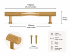Brushed Brass Knurled Cabinet Handle | Solid Brass | 128mm Centres
